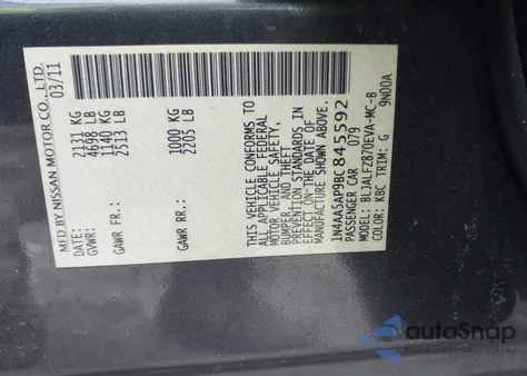 2011 Nissan Maxima 3.5 Sv z USA, uszkodzony, nr VIN 1N4AA5AP9BC845592